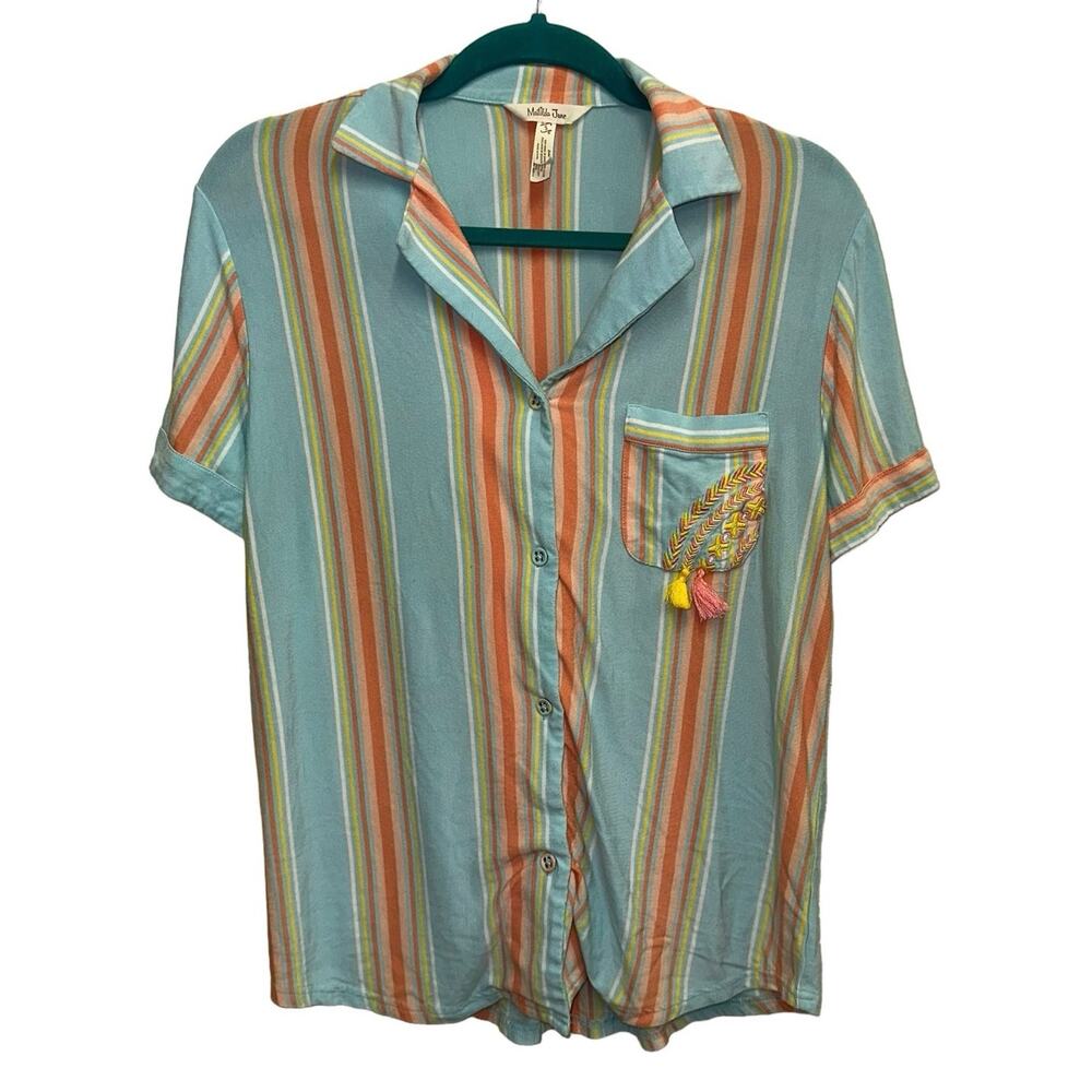 Matilda Jane Striped Button Up Top Womens Small Boho Tasselā Pocket Pajama Shirt